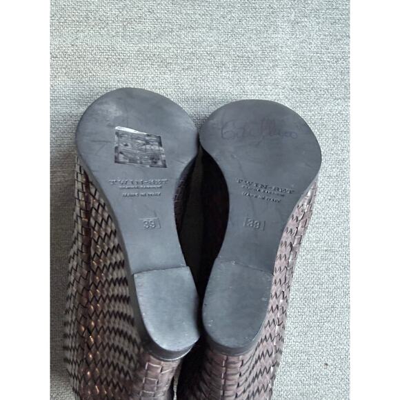 TwinSet Woven Wedge Leather Bootie Taupe Grey Women's Sz 39 US 8.5/9 - Picture 10 of 14